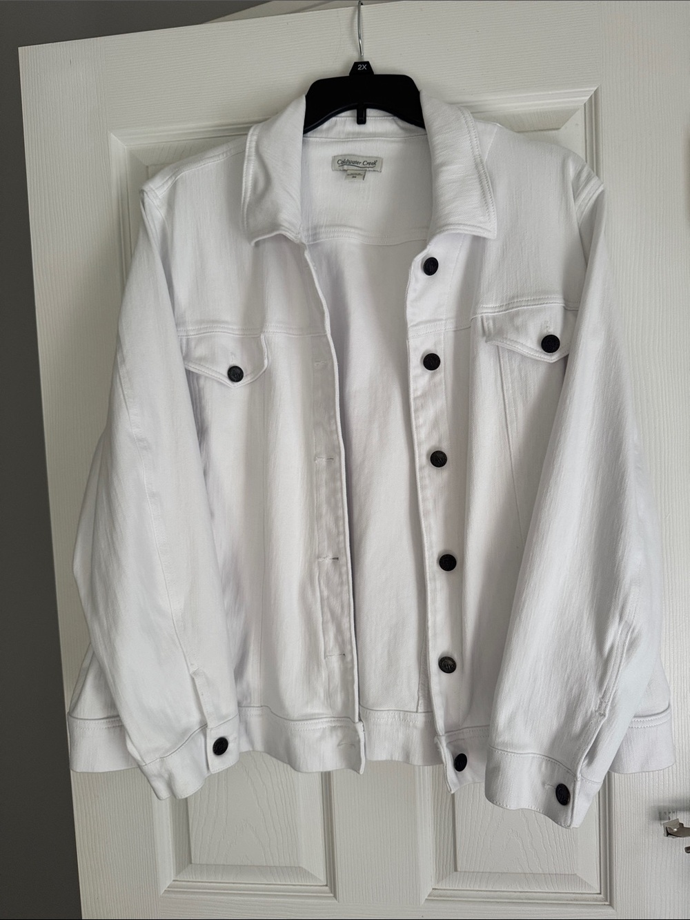 Cold water Creek White Denim Jacket with Black Buttons